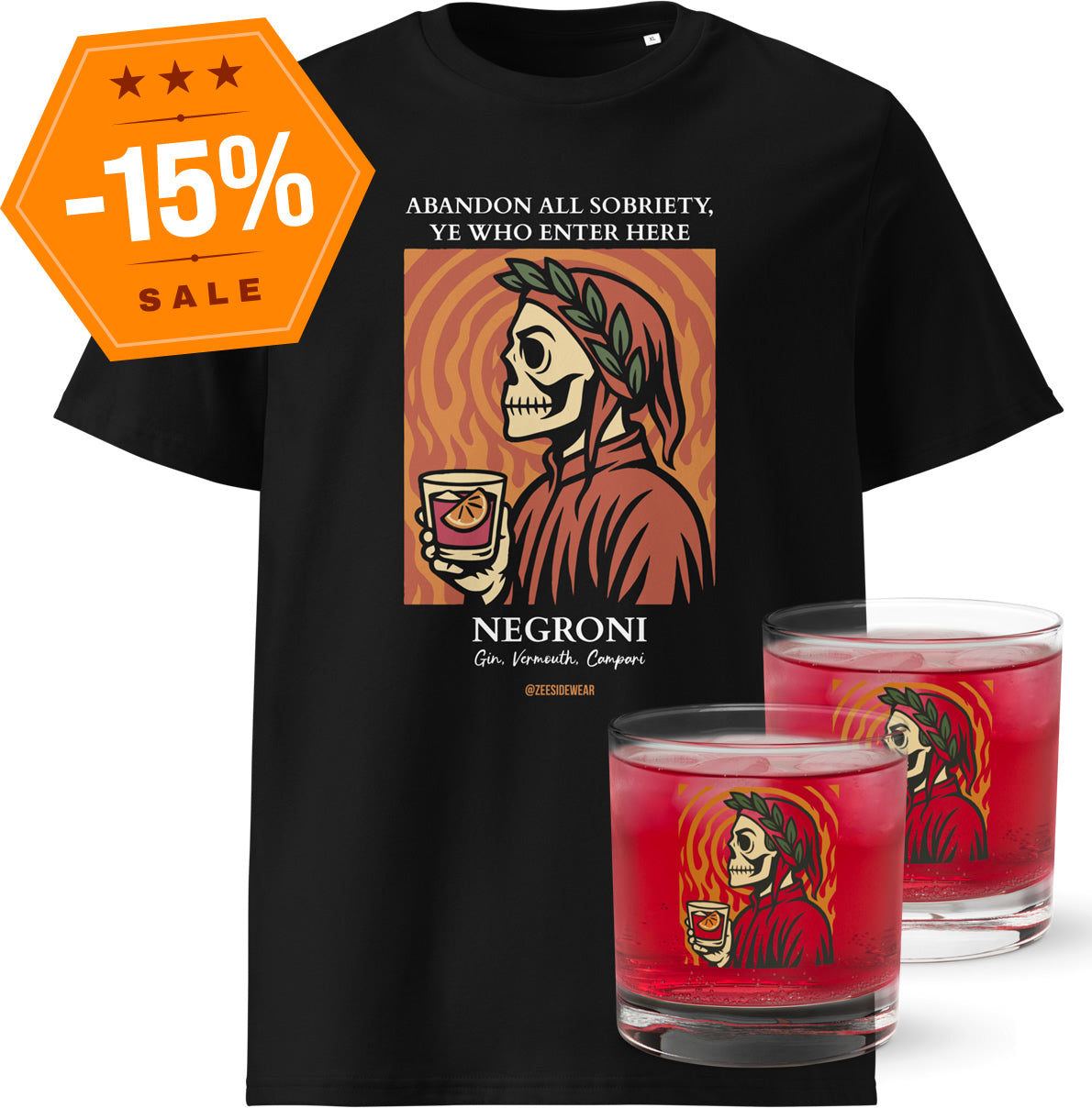 DANTE & NEGRONI | BUNDLE: T-shirt + 2 Bicchieri (15% di sconto applicato in fase di checkout)
