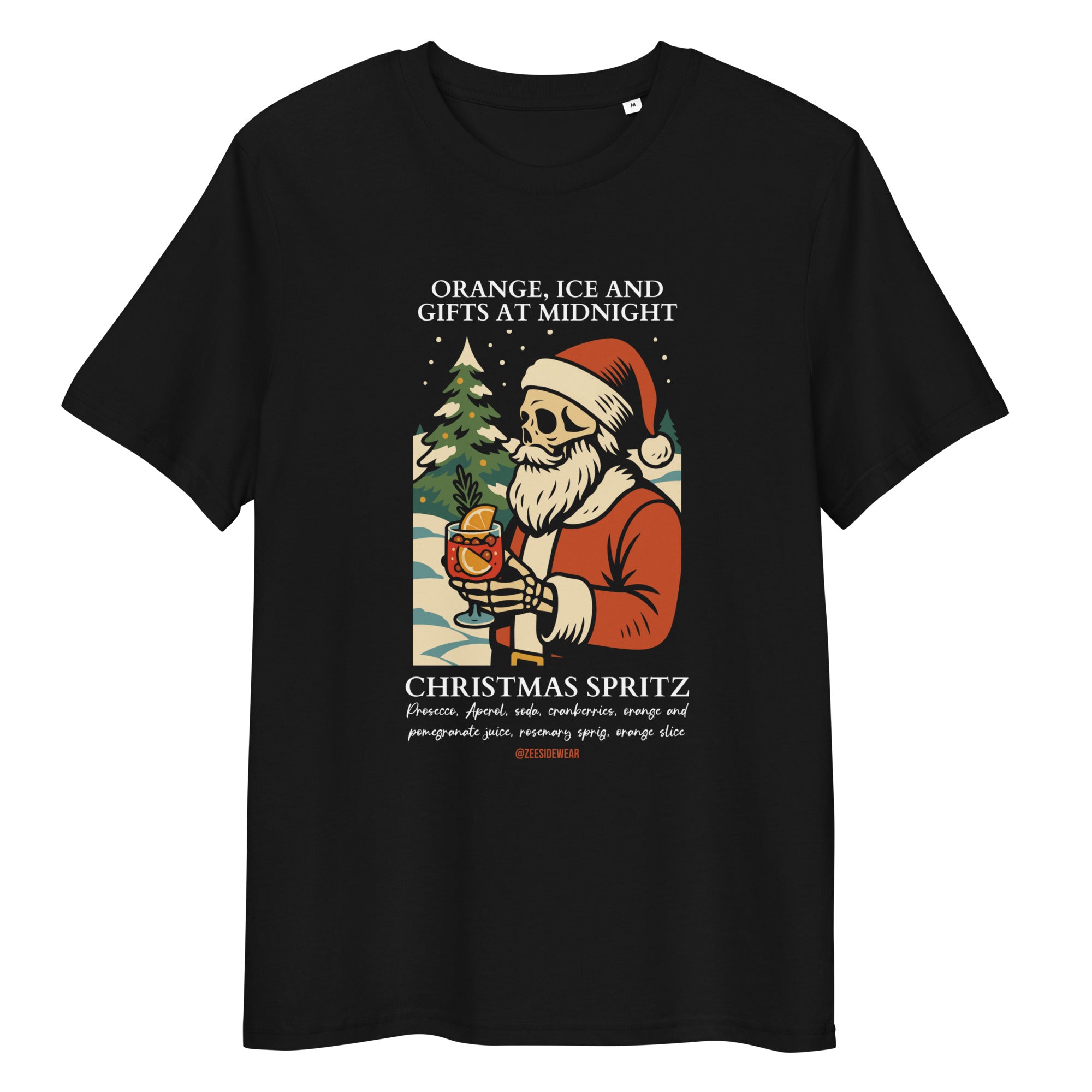 T-shirt natalizia Christmas Spritz: cocktail, ironia e Babbo Natale in versione teschio