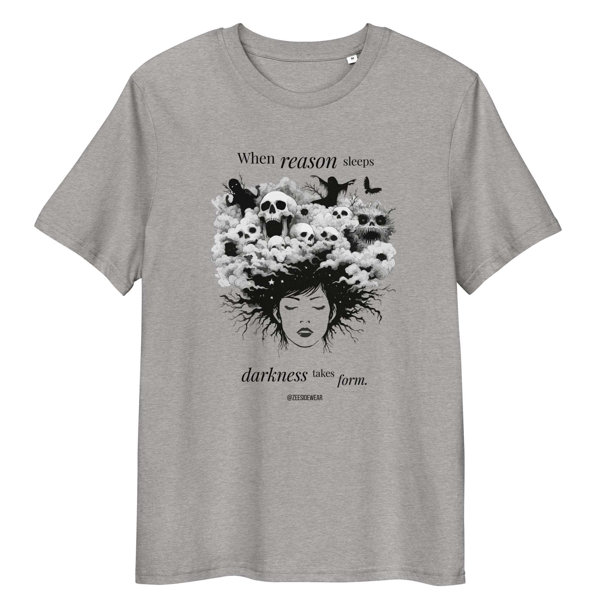 T-shirt Unisex WHEN REASON SLEEPS, DARKNESS TAKES FORM Heather Grey
