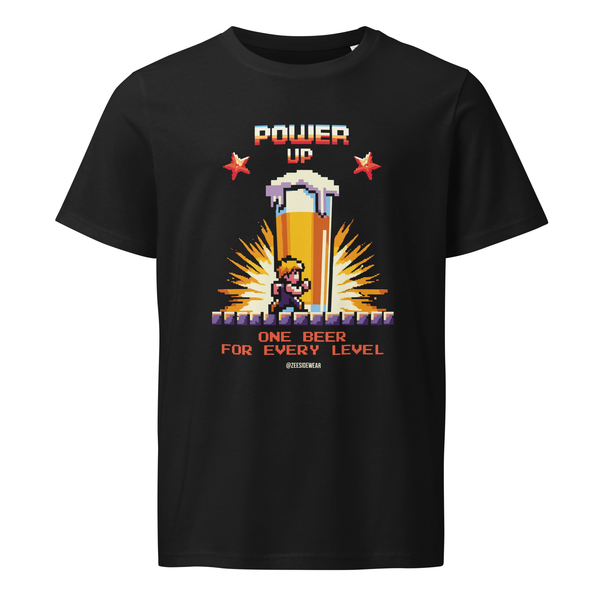 T-shirt POWER UP, ONE BEER FOR EVERY LEVEL Nero