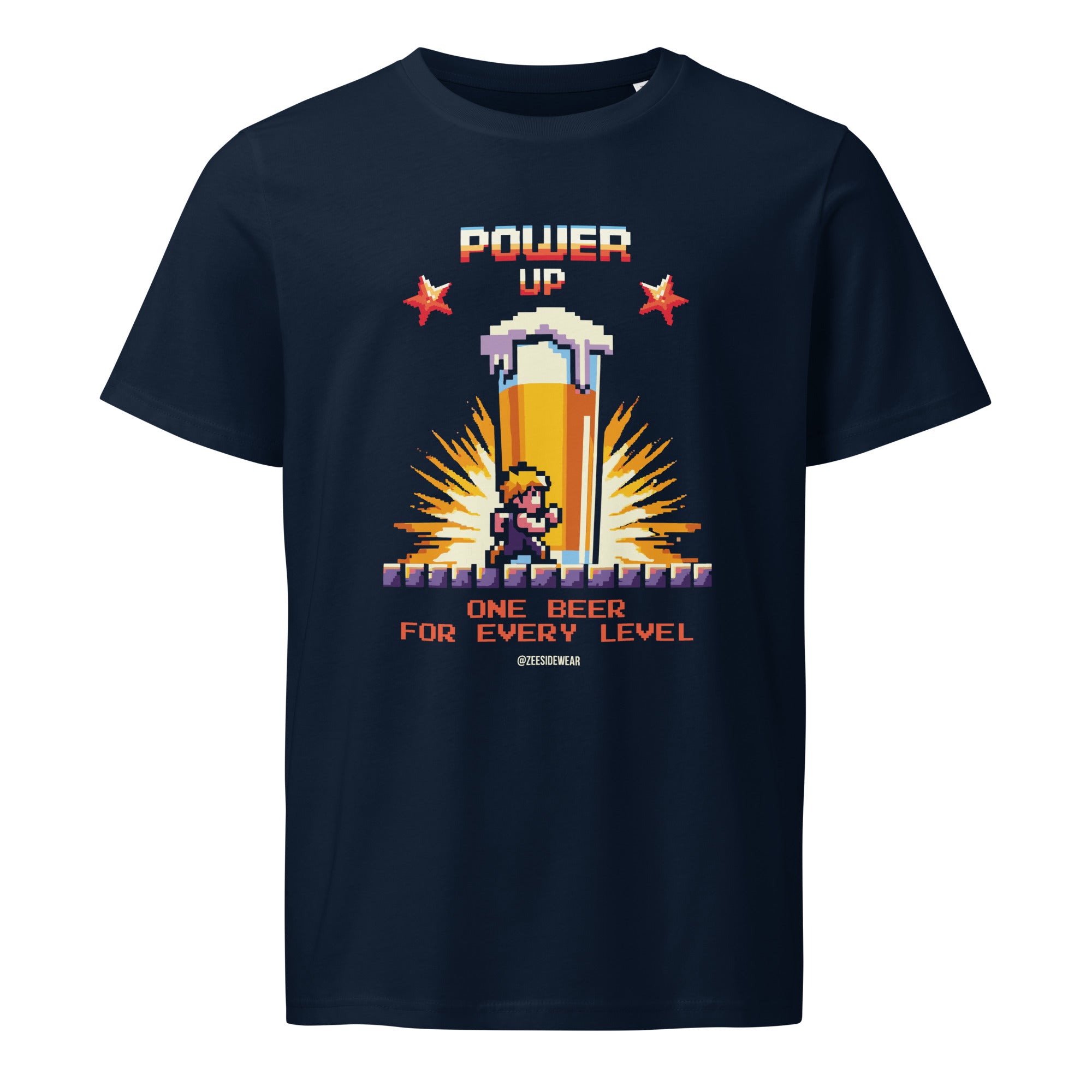 T-shirt POWER UP, ONE BEER FOR EVERY LEVEL French Navy