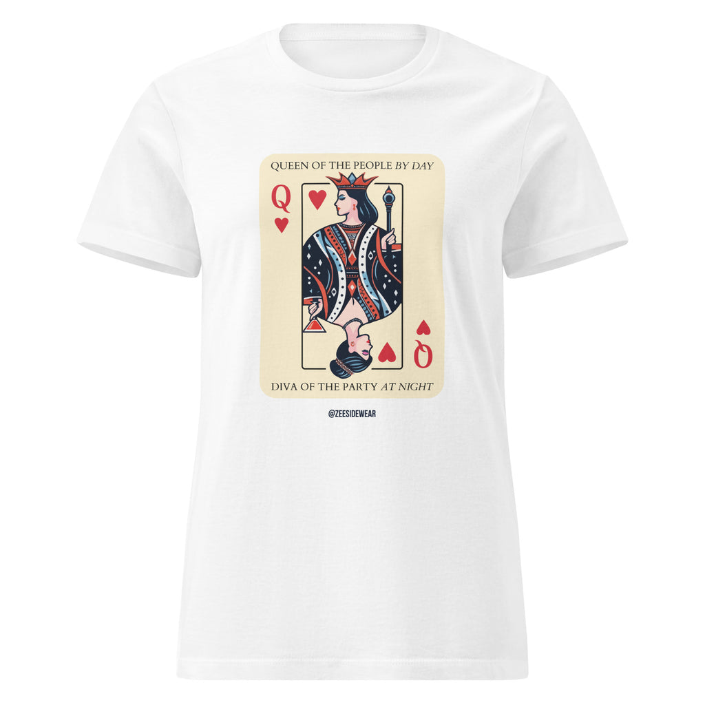 T-shirt QUEEN OF THE PEOPLE BY DAY, DIVA OF THE PARTY AT NIGHT Bianco